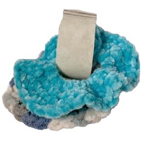 Fuzzy Chenille Scrunchies Camouflage Camo Blue Gray White and Teal NEW Set of 2